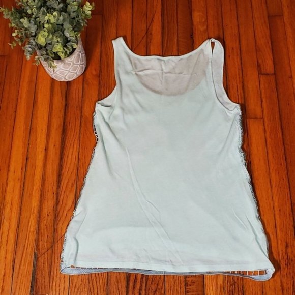 Express Mint Green Blue Lace Tank Top Cotton Shirt Sleeveless Preppy Bride XS - Picture 2 of 6